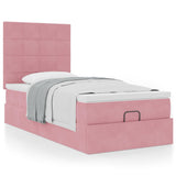 Cadre de lit ottoman avec matelas rose 90x190 cm velours