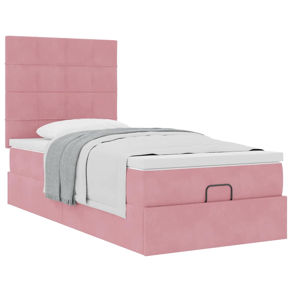 Cadre de lit ottoman avec matelas rose 90x190 cm velours