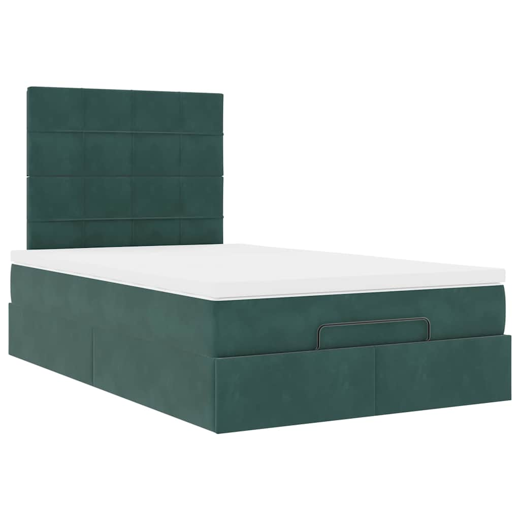 Cadre de lit ottoman avec matelas vert foncé 120x200 cm velours