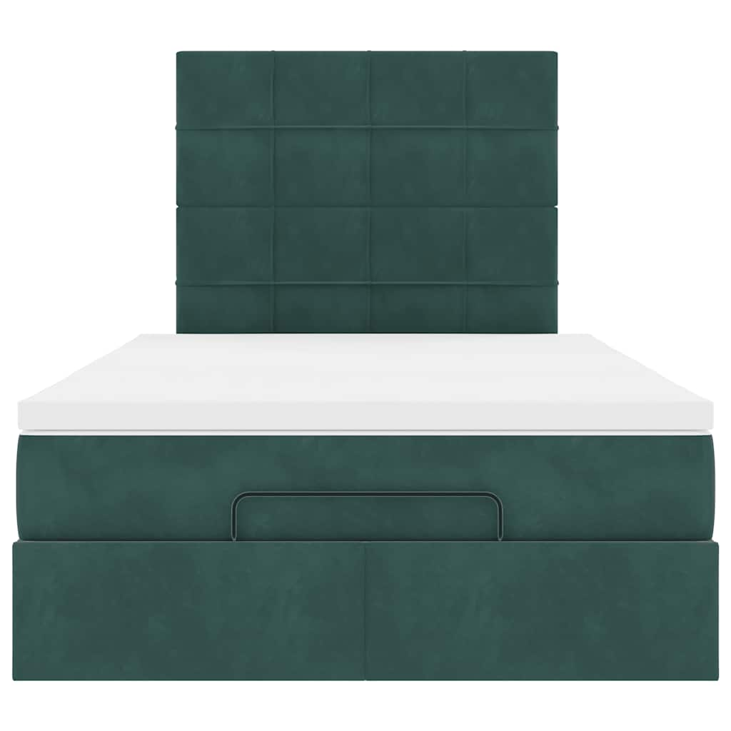 Cadre de lit ottoman avec matelas vert foncé 120x200 cm velours