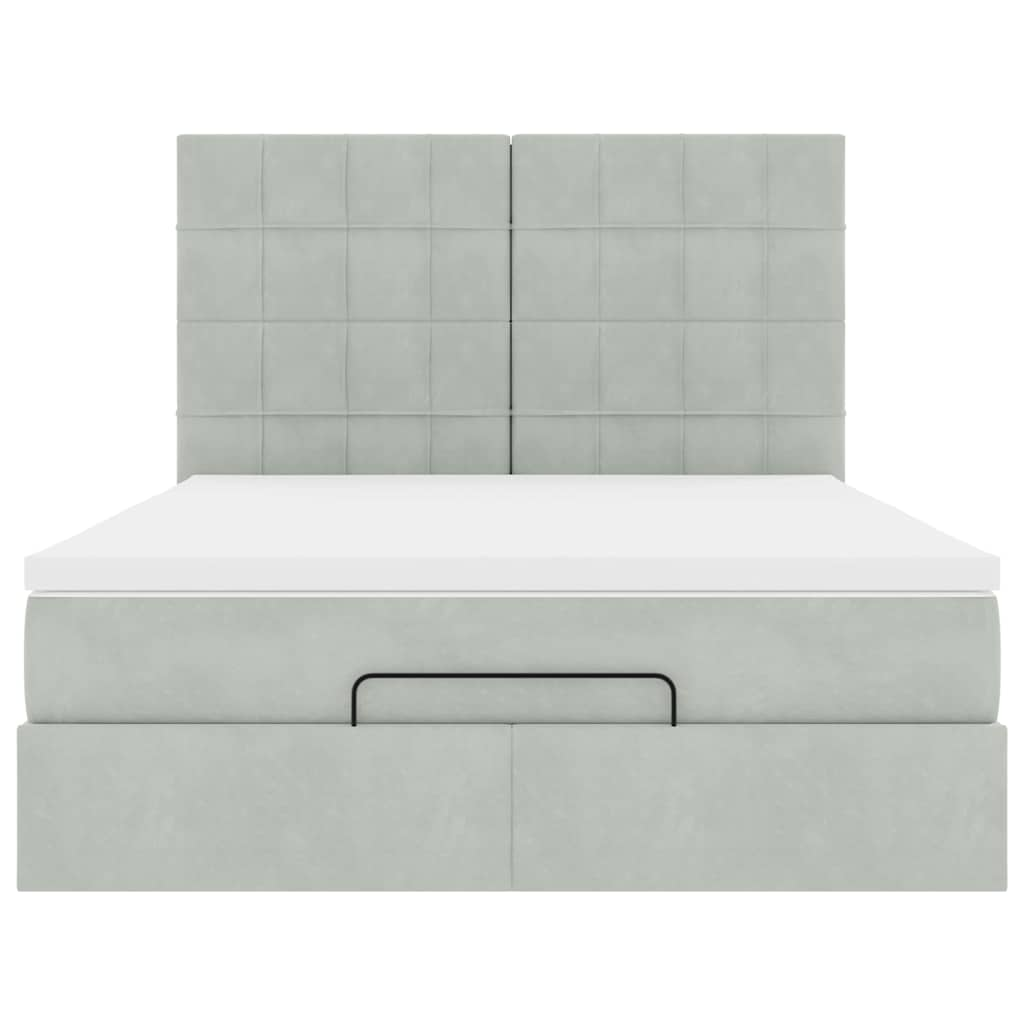 Cadre de lit ottoman et matelas gris clair 140x190 velours