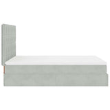 Cadre de lit ottoman et matelas gris clair 140x190 velours