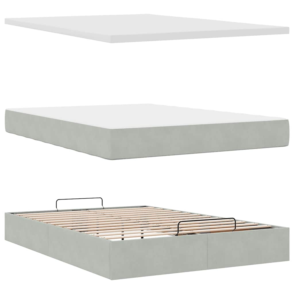 Cadre de lit ottoman et matelas gris clair 140x190 velours