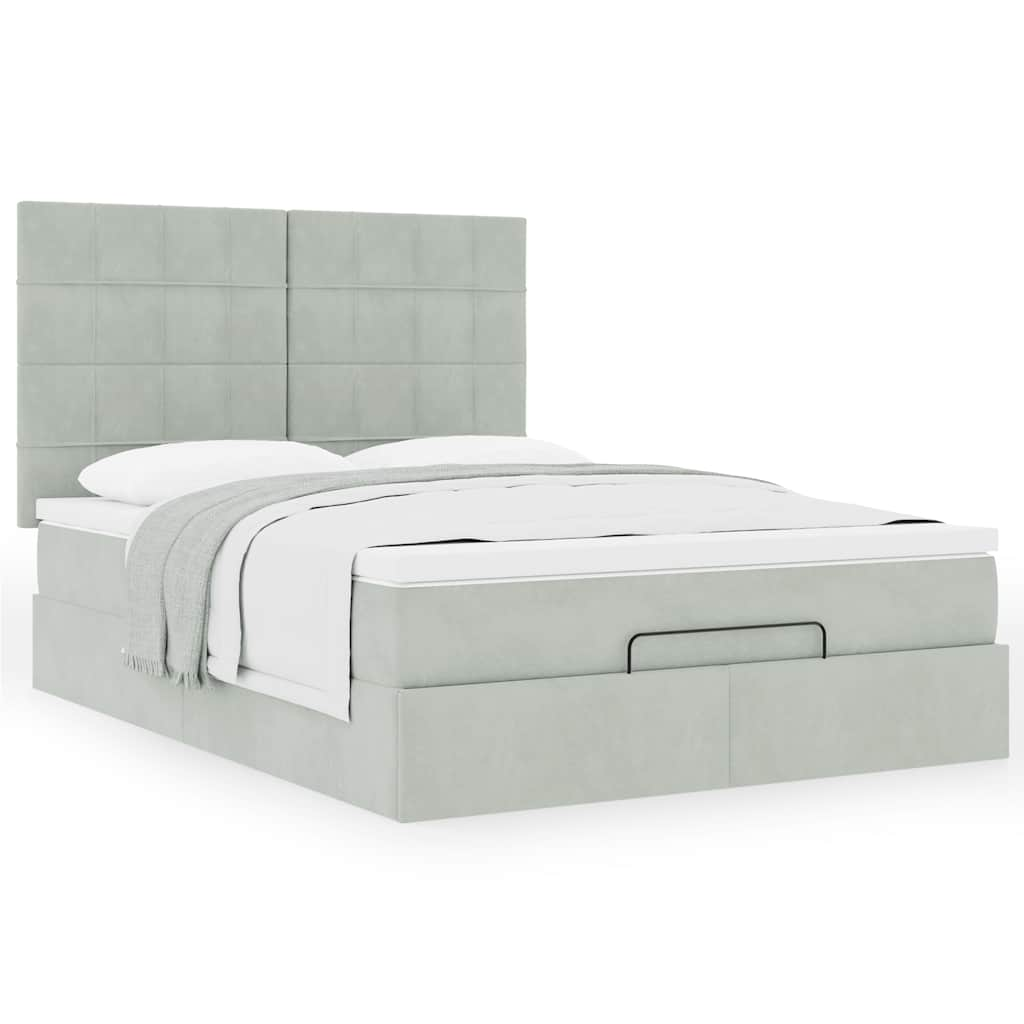 Cadre de lit ottoman avec matelas gris clair 140x200 cm velours