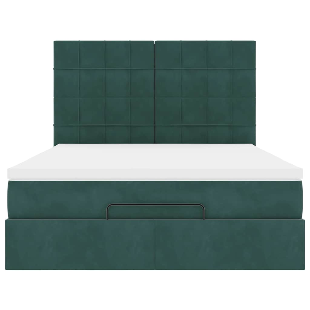 Cadre de lit ottoman avec matelas vert foncé 140x200 cm velours