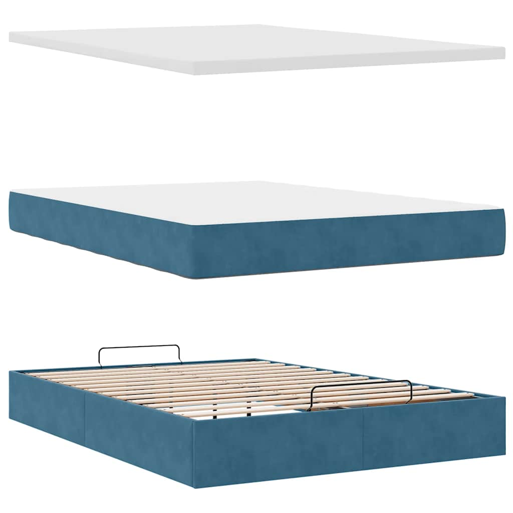 Cadre de lit ottoman avec matelas bleu foncé 140x200 cm velours