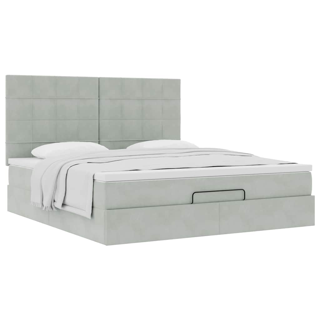 Cadre de lit ottoman et matelas gris clair 160x200cm velours