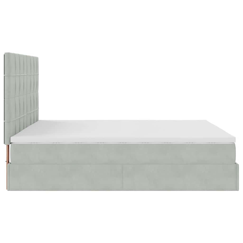 Cadre de lit ottoman et matelas gris clair 160x200cm velours