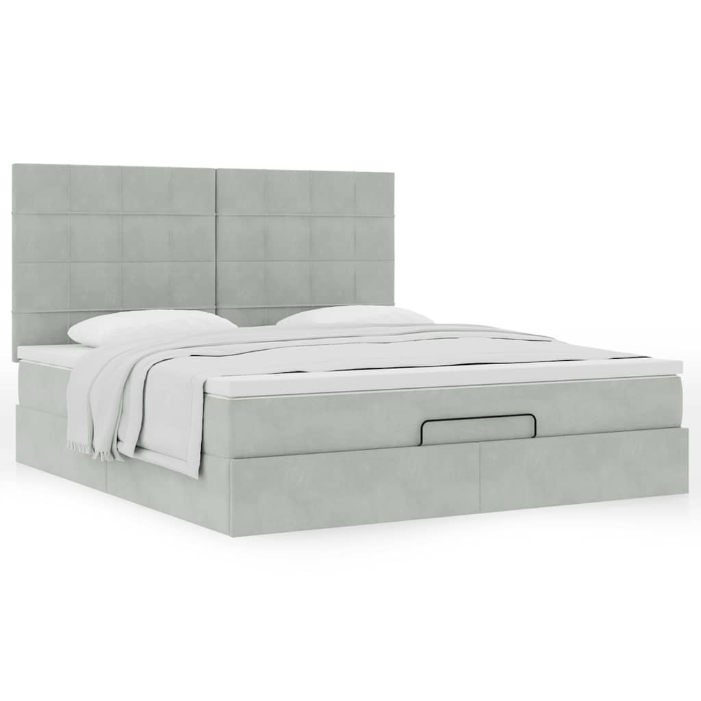 Cadre de lit ottoman et matelas gris clair 160x200cm velours