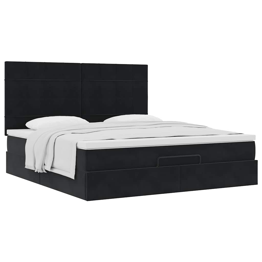 Cadre de lit ottoman avec matelas noir 160x200 cm velours