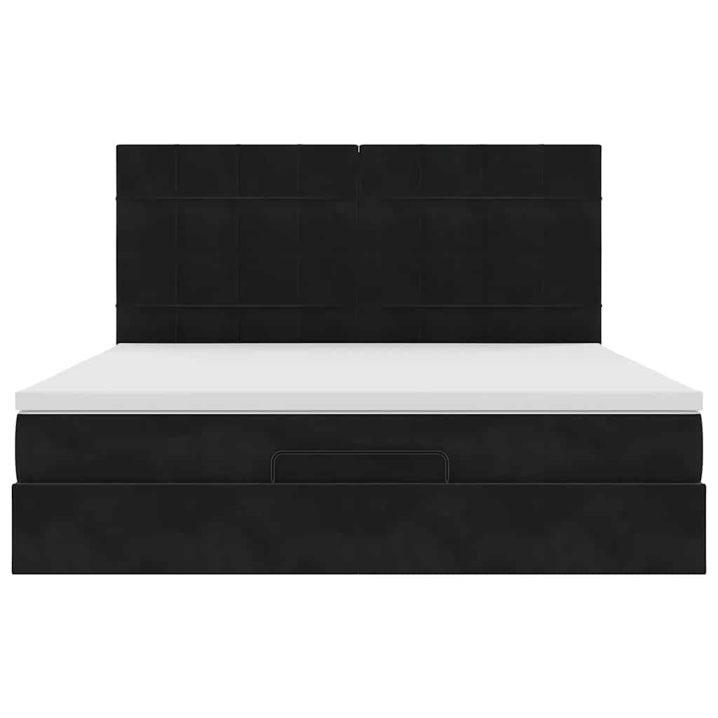 Cadre de lit ottoman avec matelas noir 160x200 cm velours