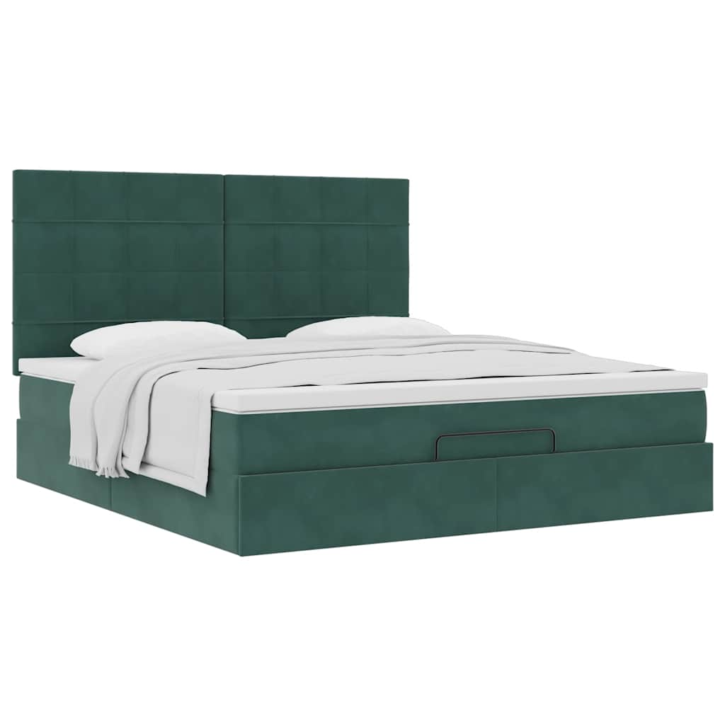 Cadre de lit ottoman avec matelas vert foncé 160x200 cm velours