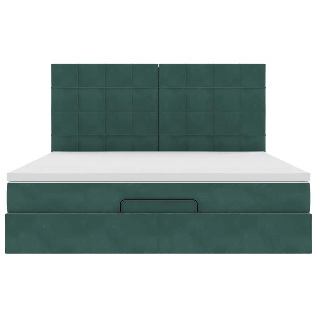 Cadre de lit ottoman avec matelas vert foncé 160x200 cm velours