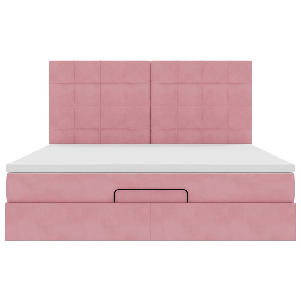 Cadre de lit ottoman avec matelas rose 160x200 cm velours