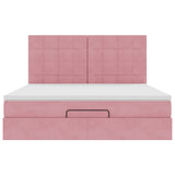 Cadre de lit ottoman avec matelas rose 160x200 cm velours