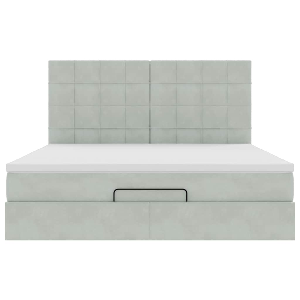 Cadre de lit ottoman et matelas gris clair 180x200cm velours