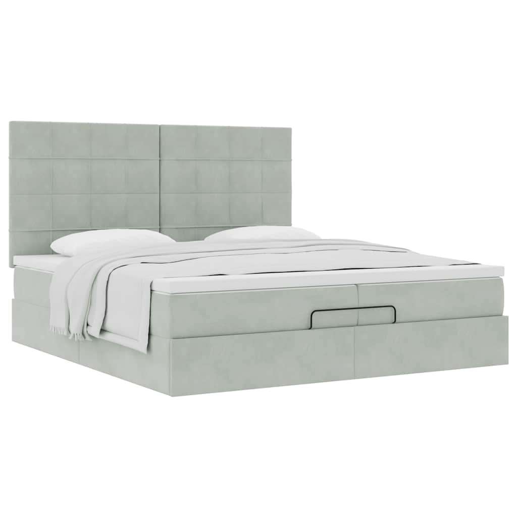 Cadre de lit ottoman avec matelas gris clair 200x200 cm velours