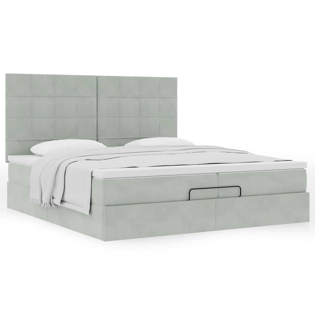 Cadre de lit ottoman avec matelas gris clair 200x200 cm velours