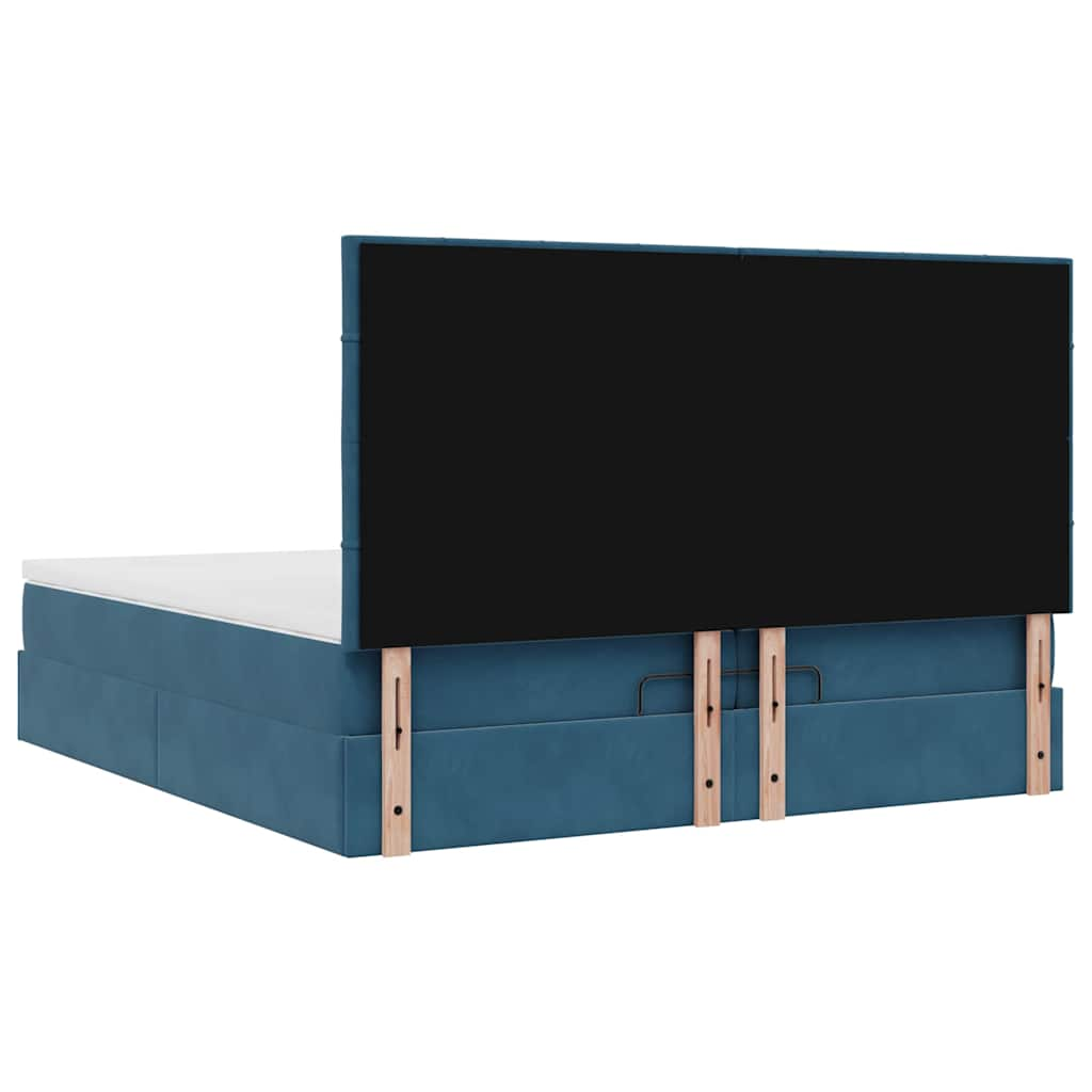 Cadre de lit ottoman avec matelas bleu foncé 200x200 cm velours