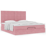 Cadre de lit ottoman avec matelas rose 200x200 cm velours