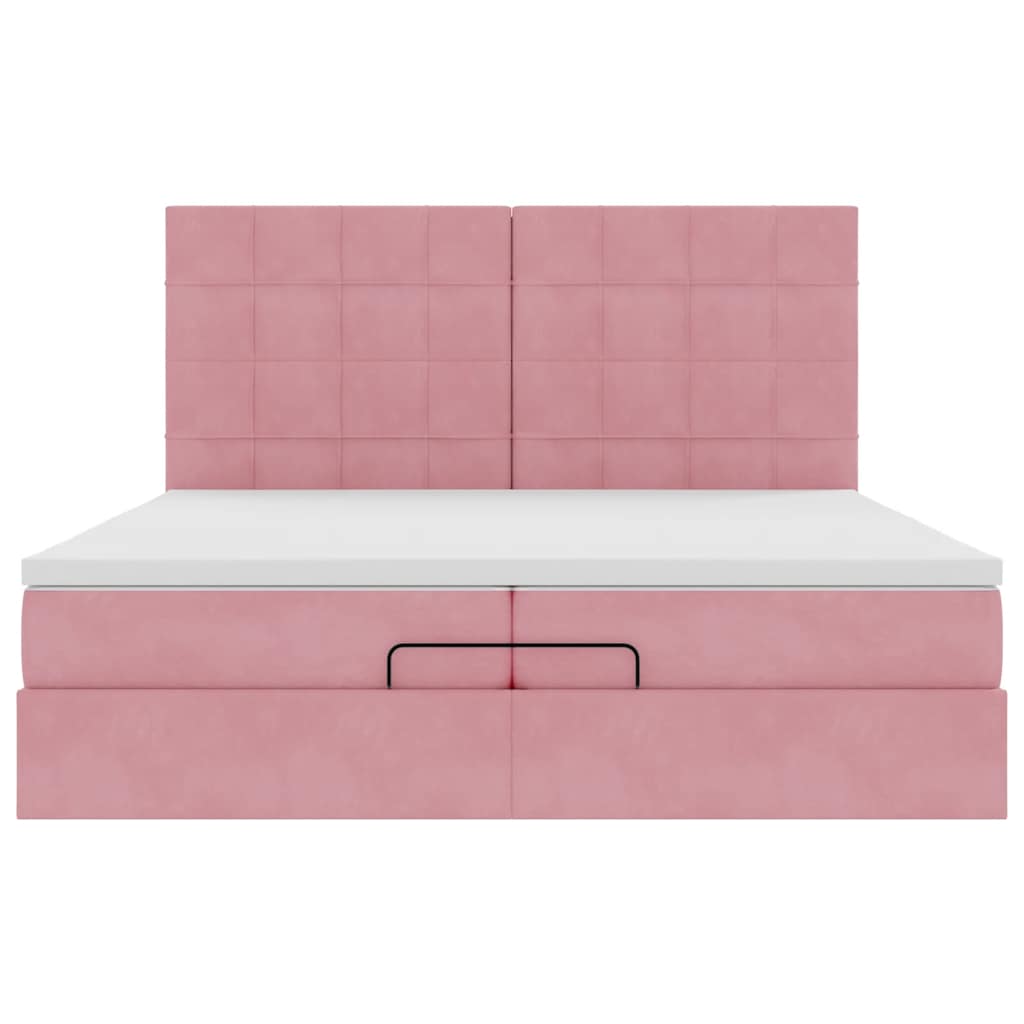 Cadre de lit ottoman avec matelas rose 200x200 cm velours