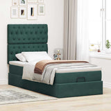 Cadre de lit ottoman avec matelas vert foncé 100x200 cm velours