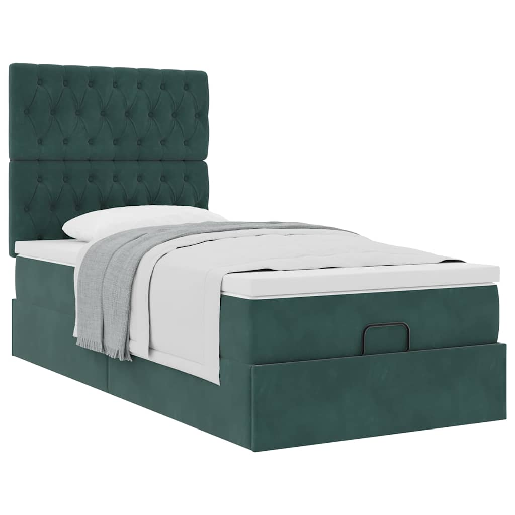 Cadre de lit ottoman avec matelas vert foncé 100x200 cm velours