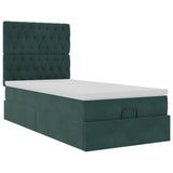 Cadre de lit ottoman avec matelas vert foncé 100x200 cm velours