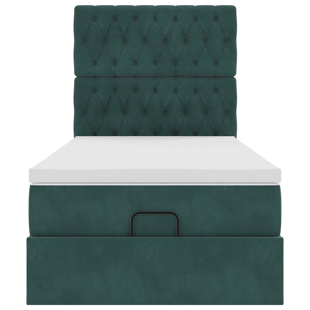 Cadre de lit ottoman avec matelas vert foncé 100x200 cm velours