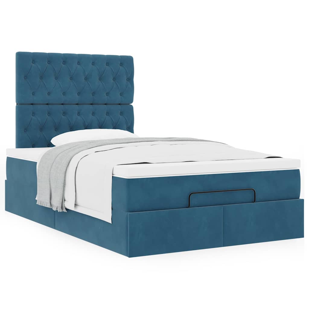 Cadre de lit ottoman avec matelas bleu foncé 120x200 cm velours