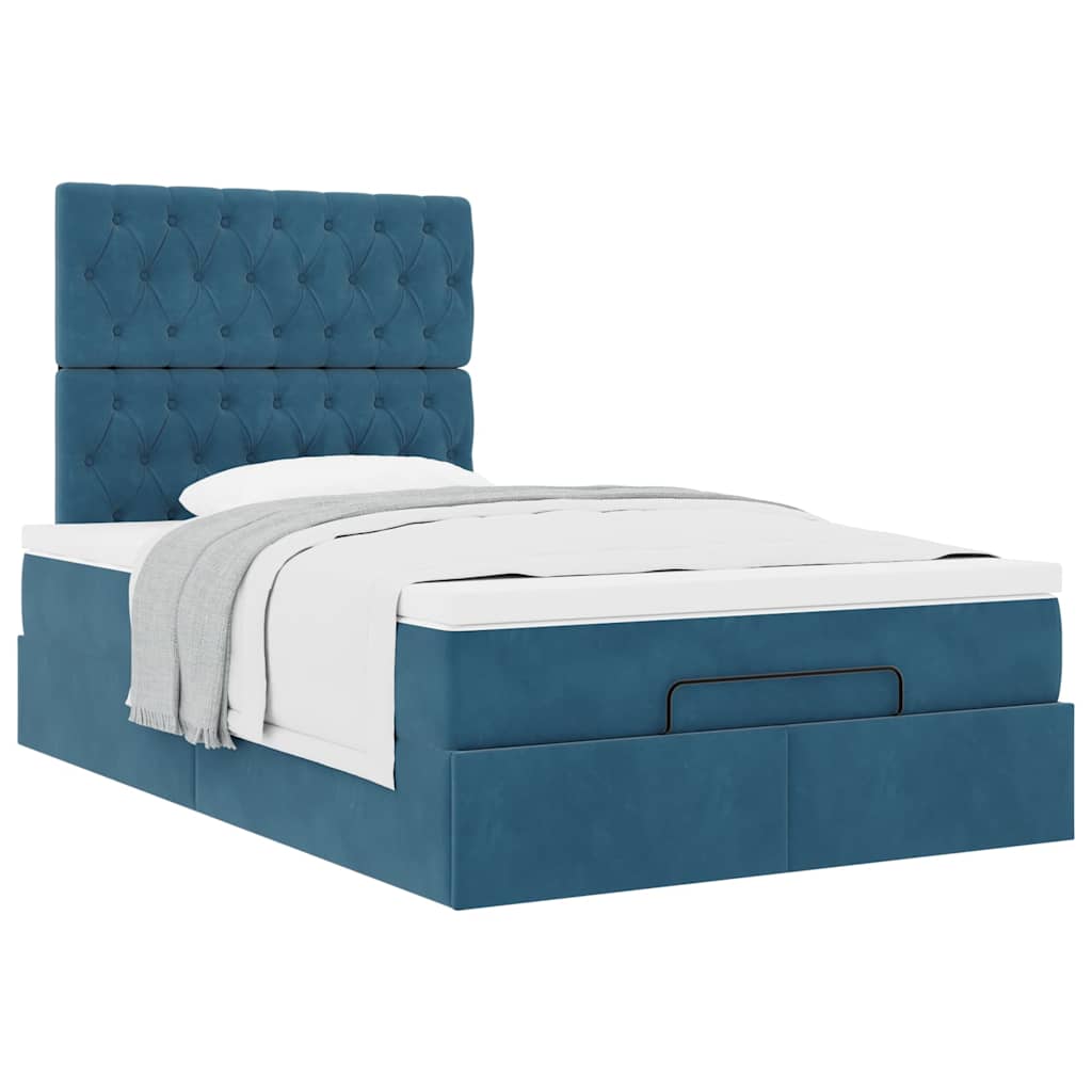 Cadre de lit ottoman avec matelas bleu foncé 120x200 cm velours