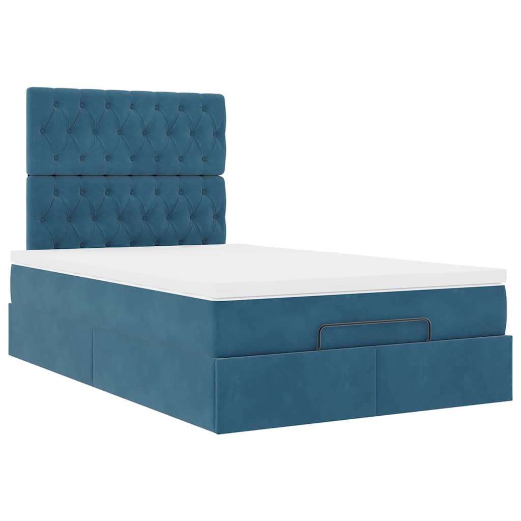 Cadre de lit ottoman avec matelas bleu foncé 120x200 cm velours