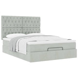 Cadre de lit ottoman et matelas gris clair 140x190 velours