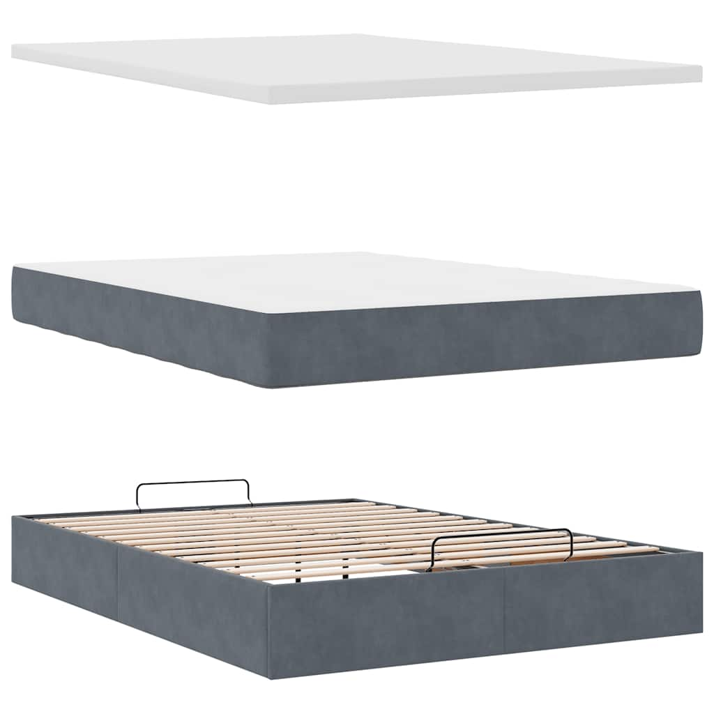 Cadre de lit ottoman avec matelas gris foncé 140x190 cm velours