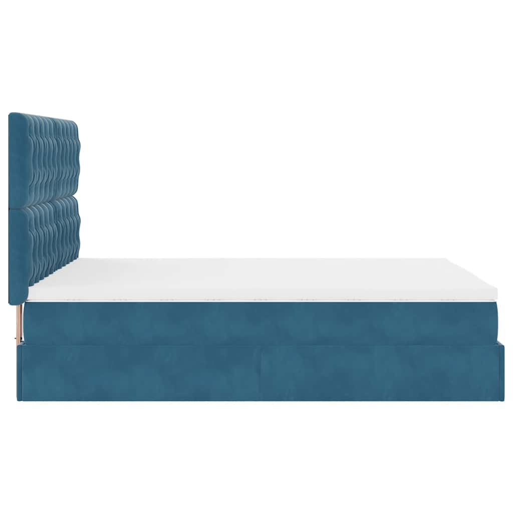 Cadre de lit ottoman avec matelas bleu foncé 140x190 cm velours