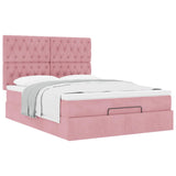 Cadre de lit ottoman avec matelas rose 140x190 cm velours