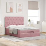 Cadre de lit ottoman avec matelas rose 140x190 cm velours