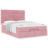 Cadre de lit ottoman avec matelas rose 140x190 cm velours