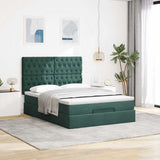 Cadre de lit ottoman avec matelas vert foncé 140x200 cm velours