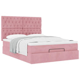 Cadre de lit ottoman avec matelas rose 140x200 cm velours