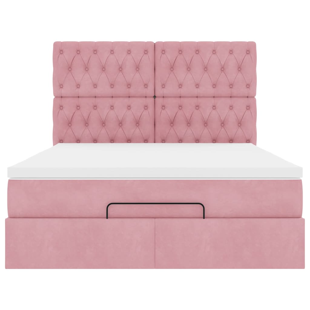 Cadre de lit ottoman avec matelas rose 140x200 cm velours