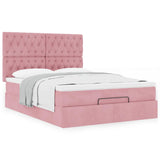 Cadre de lit ottoman avec matelas rose 140x200 cm velours