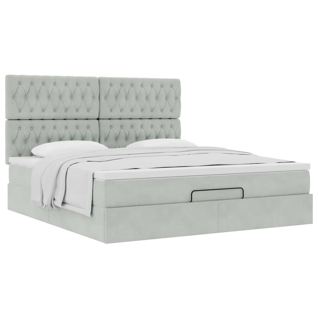 Cadre de lit ottoman et matelas gris clair 160x200cm velours