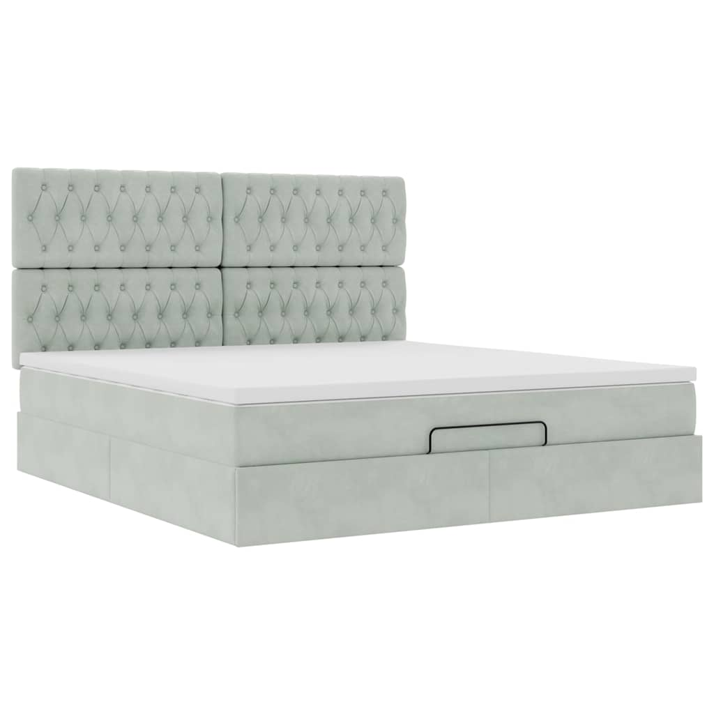 Cadre de lit ottoman et matelas gris clair 160x200cm velours