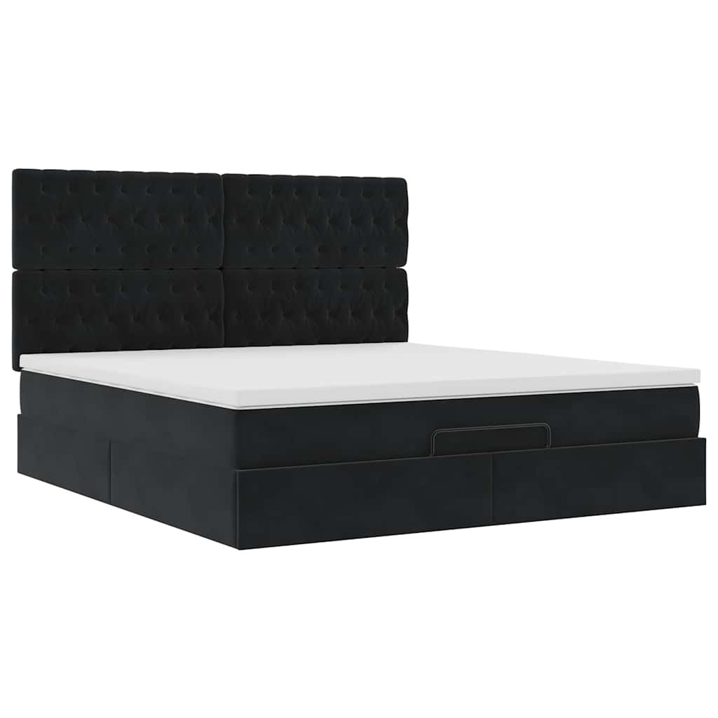 Cadre de lit ottoman avec matelas noir 160x200 cm velours