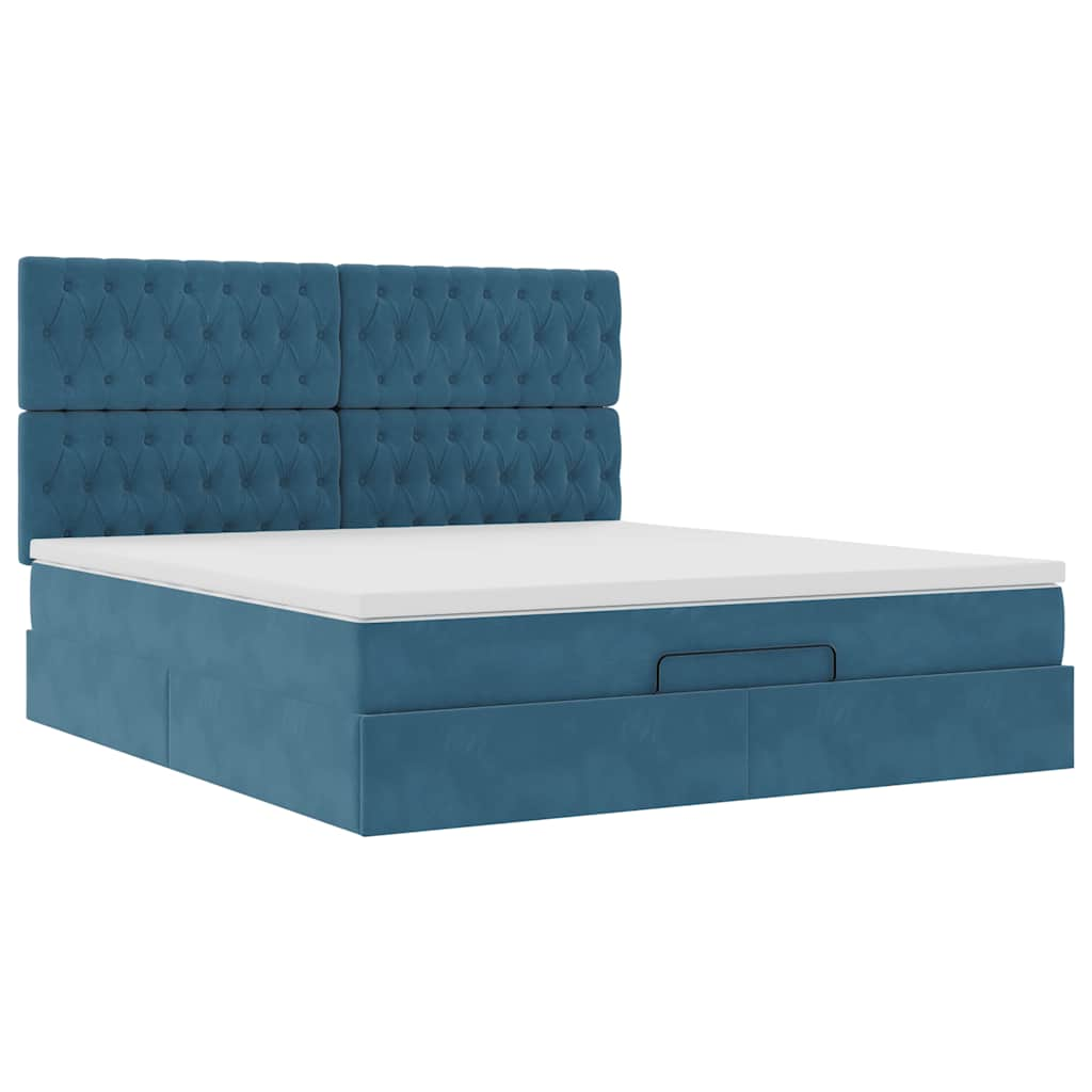 Cadre de lit ottoman avec matelas bleu foncé 160x200 cm velours