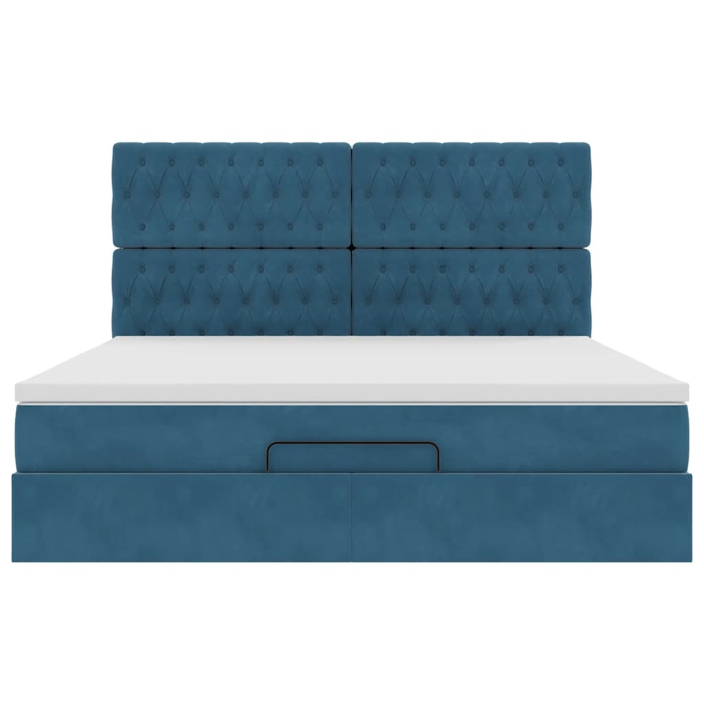 Cadre de lit ottoman avec matelas bleu foncé 160x200 cm velours