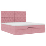 Cadre de lit ottoman avec matelas rose 160x200 cm velours