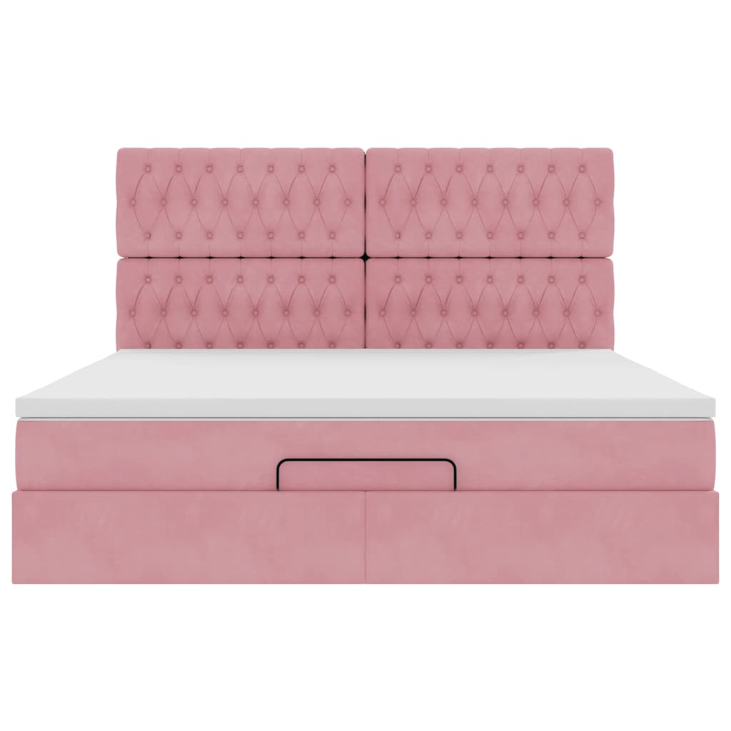 Cadre de lit ottoman avec matelas rose 160x200 cm velours