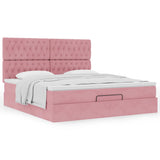 Cadre de lit ottoman avec matelas rose 160x200 cm velours